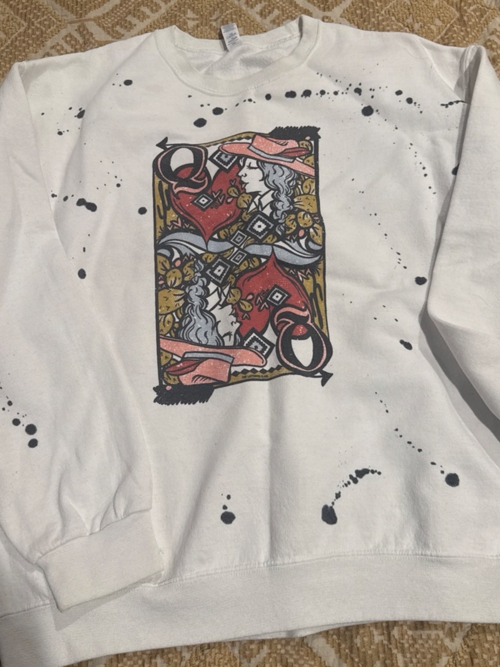 Jerzees White Queen of Hearts Graphic Sweatshirt with Red and Gold Accents